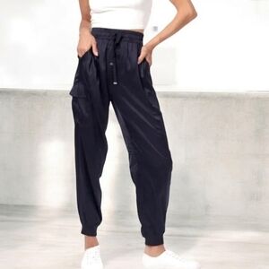 Joie 100% Silk Drawstring Cargo Navy Joggers Pants